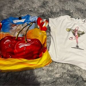 Colorful Cherry Graphic Tee and White Cocktail Tee